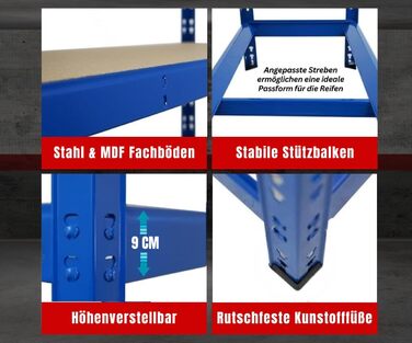 Стеляж для шин PROREGAL Tiger XL, 200x180x45 см, 300 кг на полицю, до 205/55 R16, для автосервісу, складу, підвалу (6 шин + 6 полиць, блакитний)