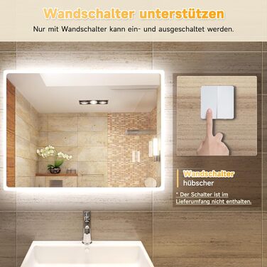 Дзеркало для ванної кімнати SONNI з підсвічуванням 80x60 см, IP44, холодне біле світло