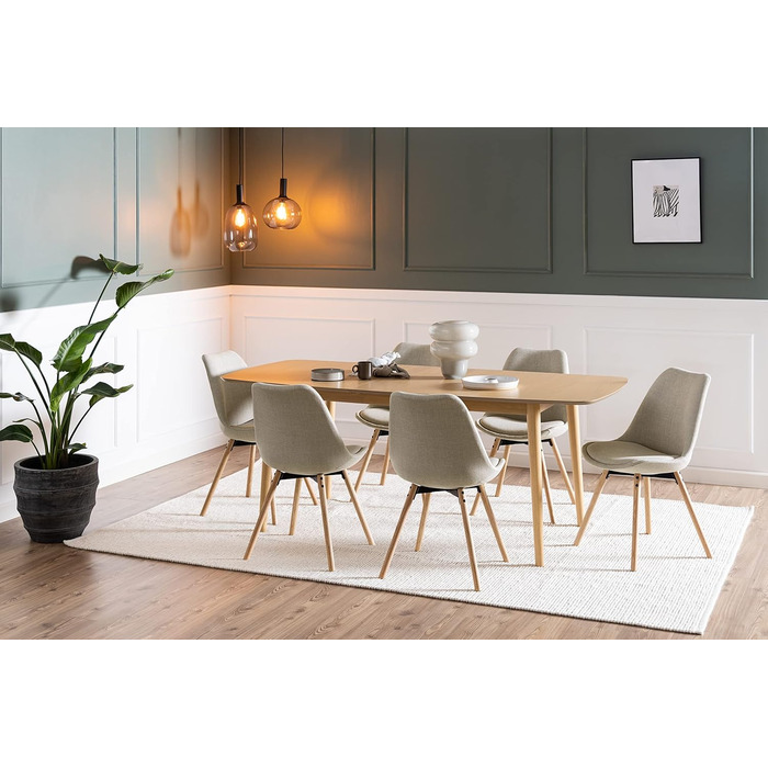 AC Design висувний обідній стіл Monty для 6 осіб, прямокутна стільниця, білий дуб, круглі ніжки, кухонний стіл, 160 x 75 x 90 см