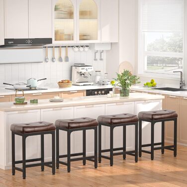 Барні стільці Aheaplus 2 шт. 61 см (24 дюйми) з підніжкою, PU шкіра, металевий каркас, для кухні, бару, острова, коричневі