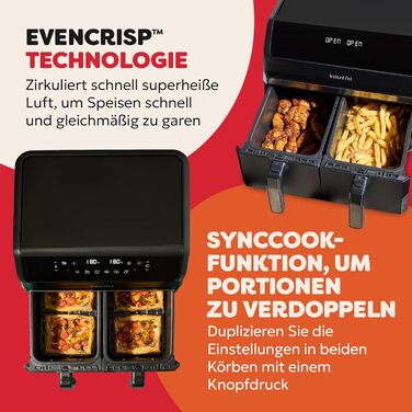 Фритюрниця повітряна Instant Pot Vortex Compact Trüffel Grau 5 л з кошиком, сімейна, 4-в-1: фритюрниця, сушарка, духовка, підігрівач, антипригарне покриття, легко чиститься, можна мити в посудомийній машині. Колір: Трюфель (8 л, Чорний)