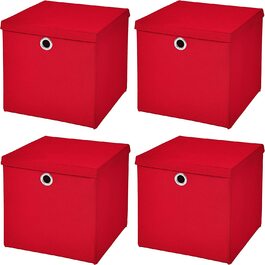 Кошик для зберігання Складна коробка 32 x 32 x 32 см Кошик для полиць складний з кришкою (червоний), 4 шт.