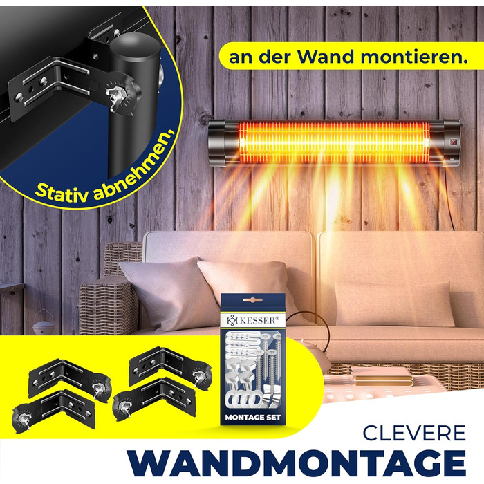 Інфрачервовий обігрівач KESSER® 2500W з пультком та захисним чохлом, телескопічним штативом, для тераси та дому