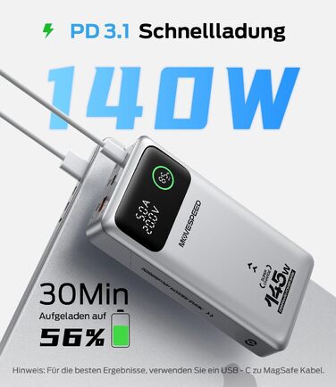 Power Bank MOVESPEED 145W 25000mAh з 3 USB-портами, PD 3.1, Digital Display - для ноутбуків, iPhone, Galaxy, iPad