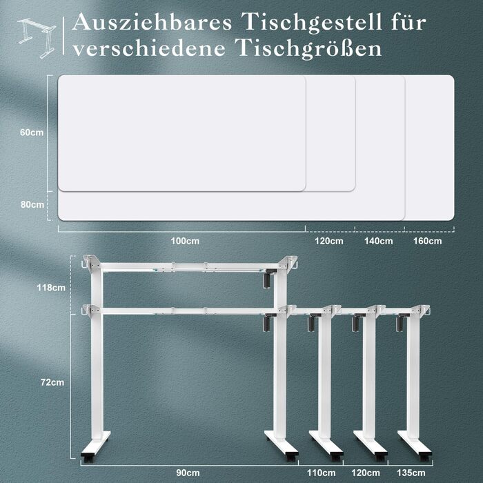 Регульований стіл JUMMICO з USB-роз'ємом та кабельною масою, електричний, з плавним регулюванням висоти, на коліщатках (білий)