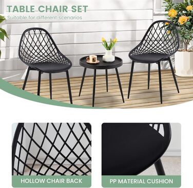 Набір меблів для балкона на 2 особи: стіл та 2 стільці, чорний колір. Регульовані ніжки, підходить для балкона, тераси та саду