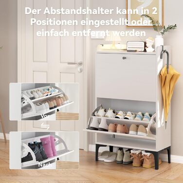 Взуттєва шафа Dripex, вузька, з 2 відкидними ящиками, 80x24x100 см, білий | Взуттєва шафа для прихожей, вітальні, веранди