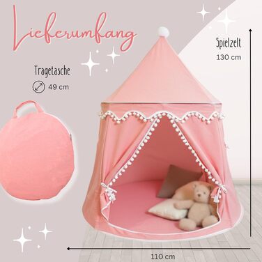 Дитячий намет LIONHERZ® DAS ORIGINAL: Принцесин замок з бавовни та льону | З фібергласовими стержнями та сумкою | Стабільний намет-тіпі для дівчаток (Кораловий рожевий, без аксесуарів)