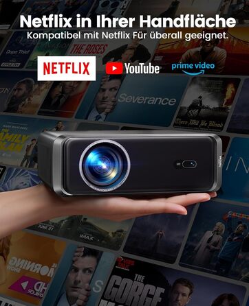 4K проєктор Smart Beamer з Netflix, Dolby Audio, 1000 ANSI люмен. Підтримка автофокусу, корекції трапеції 6D, WiFi 6/Bluetooth. Підходить для Android/iPhone, для дому та на вулицю. Чорний.
