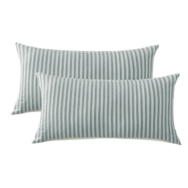 Набір постільної білизни SOULFUL 200x200, бавовна, смугастий дизайн, жаккард, бавовна преміум-якості, сертифікат Öko-Tex 100, денім блакитний (темно-зелений & білий), 2 шт. 40x80 см