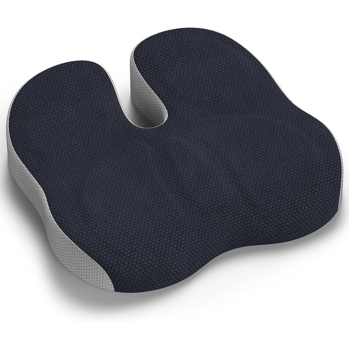 Ортопедична подушка для сидіння: комфортна підтримка спини та куприту для офісного крісла, авто та дому. Темно-сірий колір.