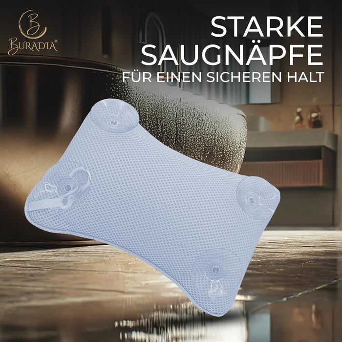 Подушка для ванни з сіткою для прання - Максимальний комфорт та розслаблення з новітньою технологією Air Mesh - Подушка для ванни з 4 міцними присосками - Підтримка шиї/голови (Світло-блакитний)