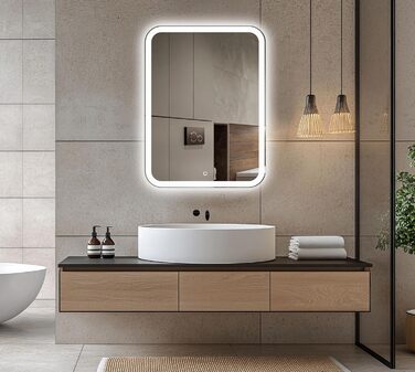 Дзеркало для ванної кімнати Venti 50x70 см з підсвічуванням та сенсорним вимикачем, LED дзеркало для ванної кімнати