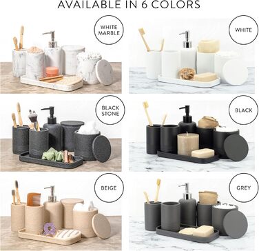 Набір для ванної кімнати ZCCZ 6 предметів: органайзер, диспенсер для мила, підставка для косметики, тримач для зубних щіток. Чорний, мармурова текстура, для сучасного інтер'єру