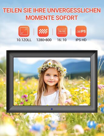 Цифровий фоторамка OBVHNUA 10.1 дюйма з IPS екраном (1280x800) та пультом, USB/SD (128GB), автоповорот, відтворення фото/музики/відео