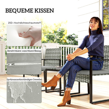 Набір садових меблів Ратан Бістро, 3 частини: 2 садові стільці, журнальний столик, знімні подушки, світло-сірий