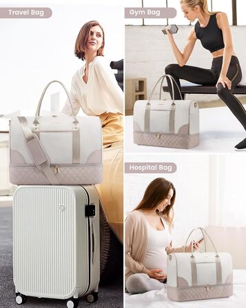 Сумка-мішок LOVEVOOK для подорожей: жіноча дорожня сумка-мішок з відділенням для взуття та мокрих речей, 2 шт. (35л, Beige & Khaki)