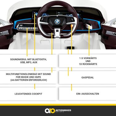 Дитячий електромобіль BMW i4 білий, ліцензійний, з пультом 2,4 ГГц, електроавтомобіль для дітей від 3 років