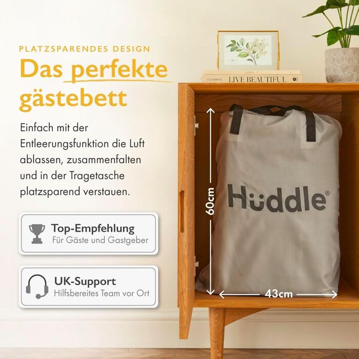Надувне ліжко Huddle Lite з інтегрованим насосом – зручна повітряна матрац для кемпінгу, гостей та запасних кімнат (одинарне, двоспальне, king-size)