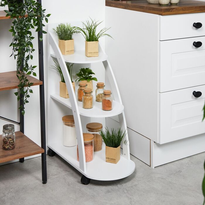 Relaxdays - Трирівневий білий візок для зберігання