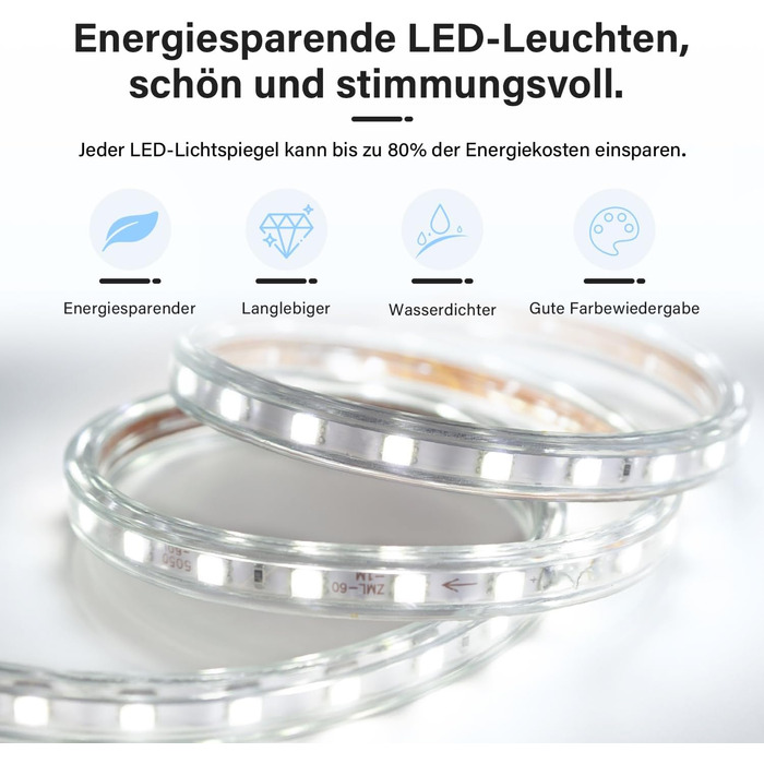 Дзеркало для ванної кімнати Badspiegel LED 60x80 см з підсвічуванням, сенсором та протизапарюванням, IP44, 3 колірні температури