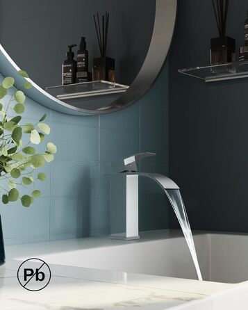 Змішувач для ванної кімнати FORIOUS водоспад, одноручний, з виливом 80 мм, хромований, економний, для ванної та туалету