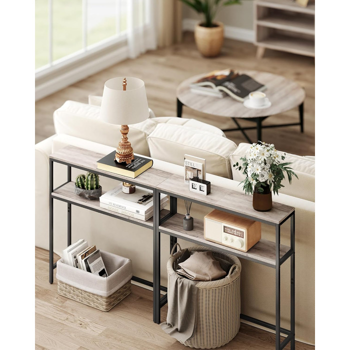 Консоль VASAGLE - вузький столик для вітальні/коридору з 2 ящиками, 20 x 100 x 80 см, сіро-чорний, LNT131B22