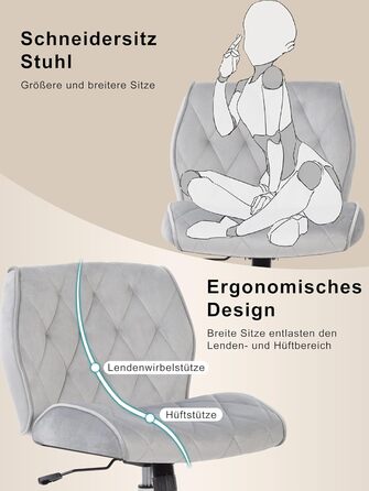 Крісло для дому та офісу Symino з регульованою висотою, функцією гойдання 12°, обшите штучною замшею, до 150 кг, сірий колір