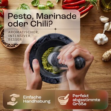 Набір для стукання спецій Madeco з мармуру, діаметр 14 см - ідеально підходить для спецій, трав та горіхів. З антиковзним підкладом.