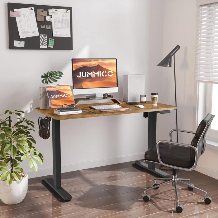 Електричний регульований стіл JUMMICO 160x80 см з підзарядною станцією, білий/коричневий, з кабелеуправлінням