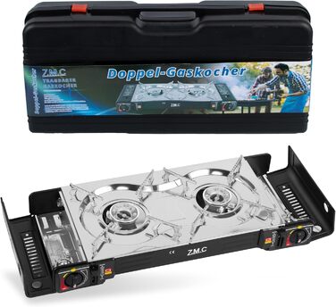 Газовий набір для кемпінгу ZMC 2-поверховий з адаптером для LPG + 4 балончики 227г + кейс, 2.5кВт, з Piezo-запалюванням, для відпочинку на природі та дому