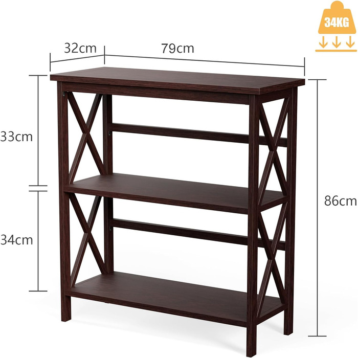 Консольний стіл COSTWAY дерев'яний, журнальний столик сучасний, 3-рівневий стіл для передпокою, ідеально підходить для входу, вітальні та спальні, сучасний, 79 x 32 x 86 см (коричневий)