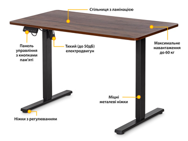 Стіл Mealux PowerDesk Lite Walnut з електрорегулюванням висоти (арт. EVO-201 Lite Walnut /B)