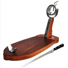Тримач шинки BlendNature Professional, поворотний, дерев'яна підставка, зі стільниками та ножем для різання, ручне кування, висока точність