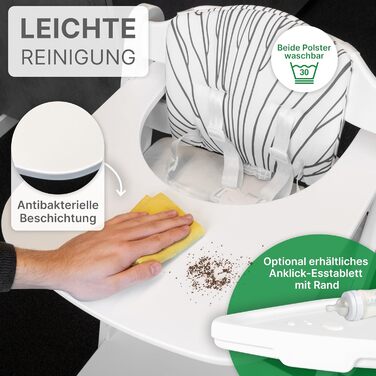 Дитячий стільчик ZWERGHELD® ZS3 Set - преміум якість, з регулюванням, для дітей від 6 місяців, до 90 кг, з підносом, дерев'яний (натуральний колір, білий)