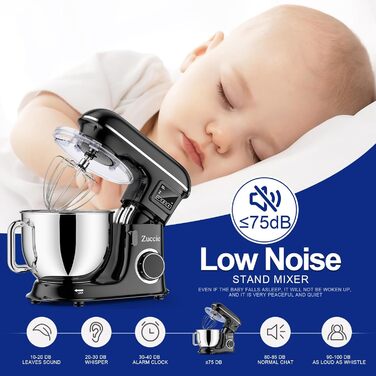 Кухонна машина 1500W 8L з 6 швидкостями, функцією ферментації та LCD-дисплеєм. В комплекті міксер, гак для тіста та вінчик. Чорний колір.