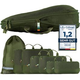 Набір компресійних органайзерів для одягу TRAVEL DUDE (7 предметів), дорожні пакувальні куби з переробленого пластику для валізи та рюкзака, темно-зелений