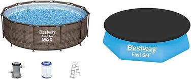 Комплект каркасного басейну Bestway Steel Pro MAX з фільтруючим насосом Ø Ротанговий вигляд (шоколадно-коричневий), круглий (366 x 100 см, комплект з брезентом)