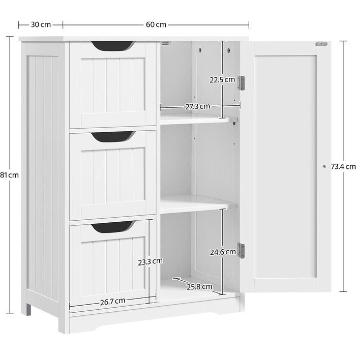 Тумба для ванної кімнати Yaheetech з 3 ящиками та 1 дверцятами, 60x30x81 см