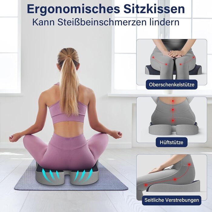 Ортопедична подушка для сидіння: комфортна підтримка спини та куприту для офісного крісла, авто та дому. Темно-сірий колір.