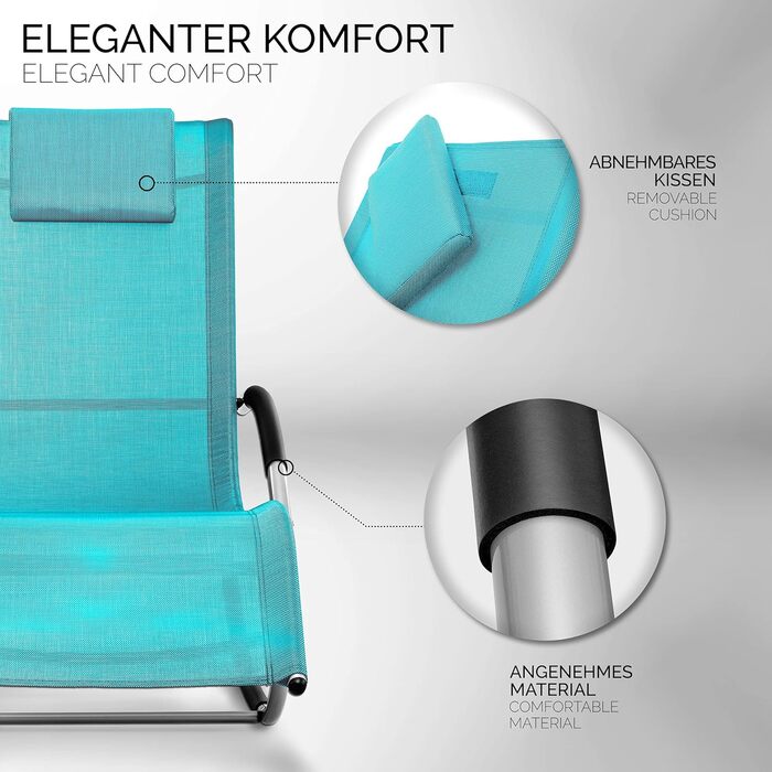 Шезлонг для саду Tillvex Relaxliege: стійкий до погодних умов, з підтримкою до 150 кг, дихаючий (антрацит/сірий, світло-блакитний)