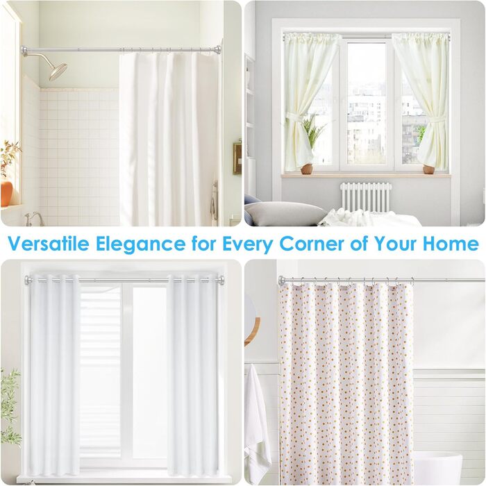 Штанга для штор без свердління AIZESI 113-197 см, телескопічна, для душу/завіси, регульована, діаметр 22 мм, нікель