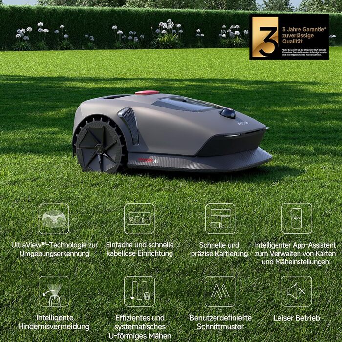 Робот-газонокосарка Dreame 3D LiDAR, бездротова, точне картування до 600 м², смарт-обхід перешкод, керування через додаток, U-подібне косіння, тихий режим, системи безпеки