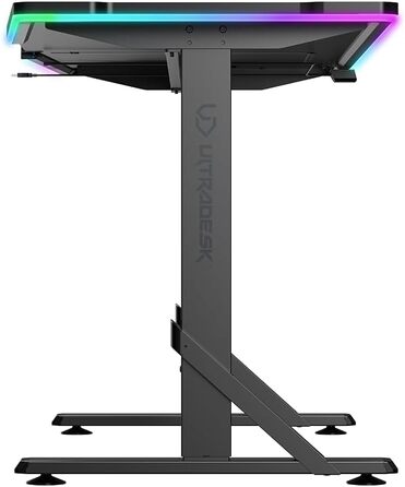 ULTRADESK - Стол для геймінгу Iron - Механічний регульований стіл з RGB підсвічуванням, чорний