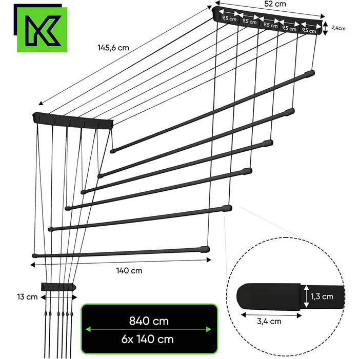 Сушарка для білизни KADAX вантажопідйомність 12 кг (6x140 / чорний)