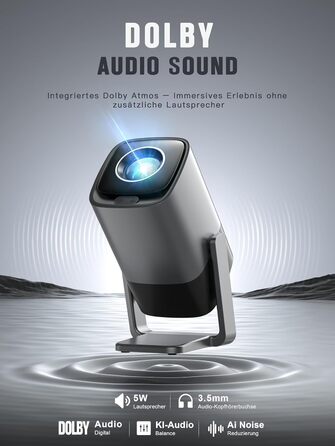 Mini проєктор 1080P з WiFi, Bluetooth, Dolby Audio та автофокусом, XuanPad, 210° обертання, фільтр пилу та система охолодження