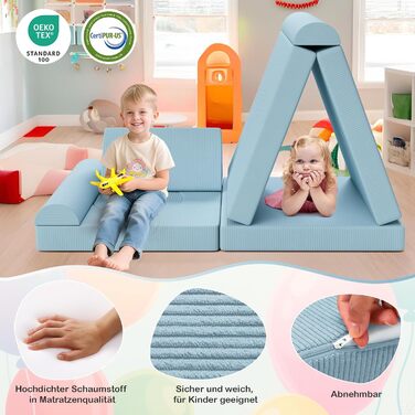 Дитяче ігрове диван-крісло, 15-ти частинний модульний диванчик для дітей, з сертифікатом Oeko-Tex 100, з м'якого велюру (блакитний)