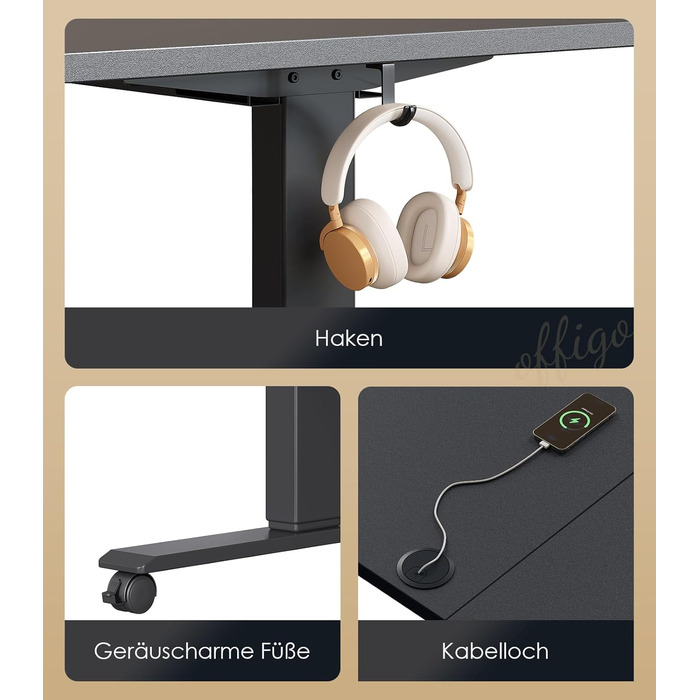 Регульований стіл OffiGo 180 см, електричний з USB, standing desk з пам'яттю, для офісу та дому, білий (180 x 70 x 72 см)