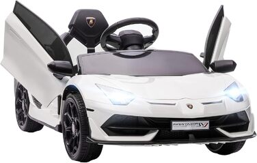Електромобіль для дітей HOMCOM Lamborghini Aventador SVJ Roadster 12V з пультом, MP3, сигналом, фарами, білий, для дітей 3-5 років