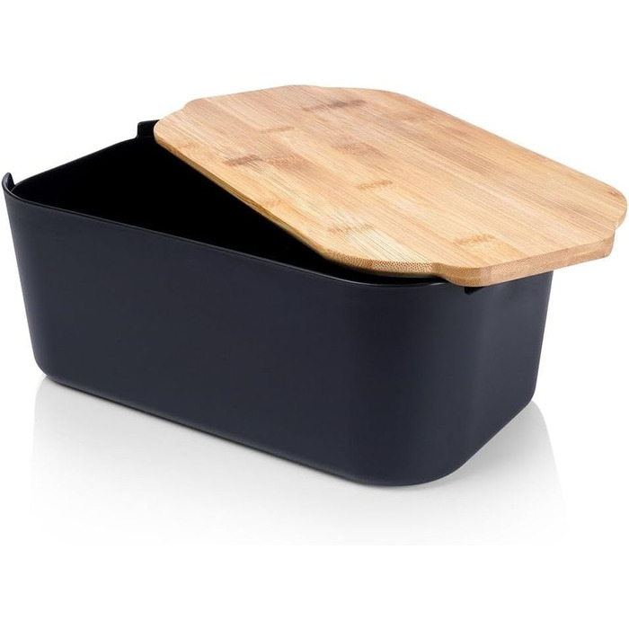 Хлібник Vilde з дерев'яною дошкою, чорний 33x18,5x12 см